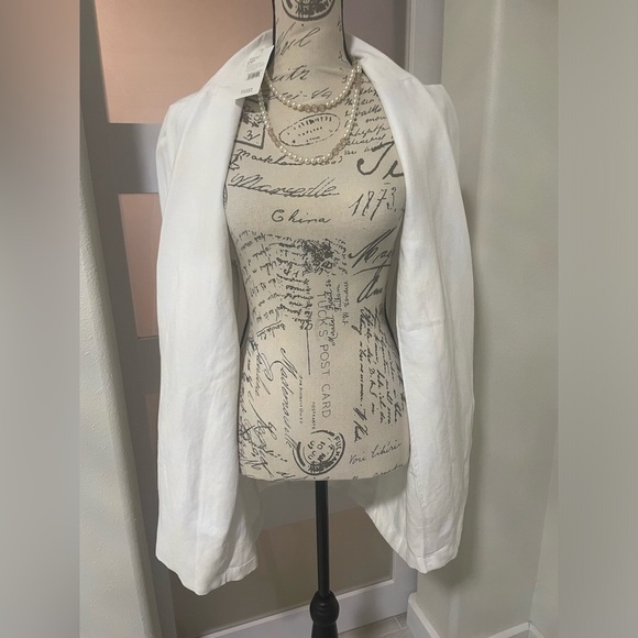 EILEEN FISHER White Linen Blend Notch Collar Blazer S/P NWT - Picture 6 of 9